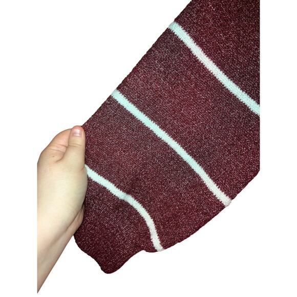 SO Burgundy White Striped Oversized Knit Sweater Relaxed Fit Size Large - Picture 2 of 7